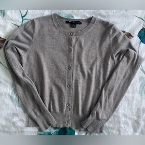 French Connection Taupe Crewneck Button-Front Cardigan